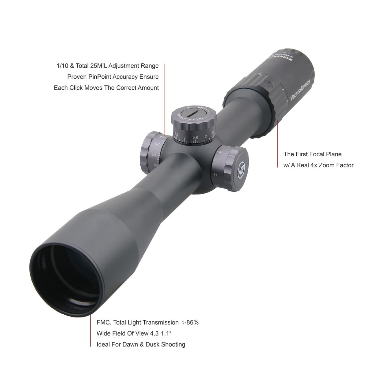 Vector Optics Marksman 4-16x44 FFP VPA-MF 1/10 Mil Rifle Scope