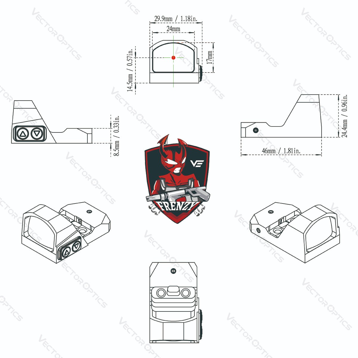 Vector Frenzy 1x17x24 Red Dot 3MOA IP6 (TEK)